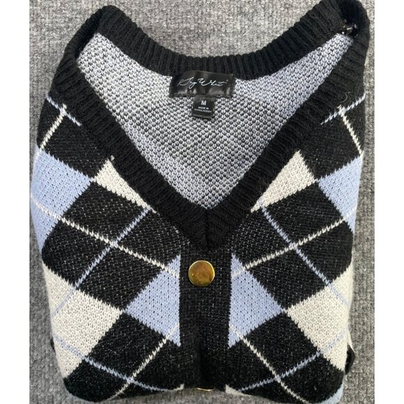 Vintage-Inspired Argyle Cardigan Dress & Gold Buttons M Comfort Casual Style - Picture 7 of 7
